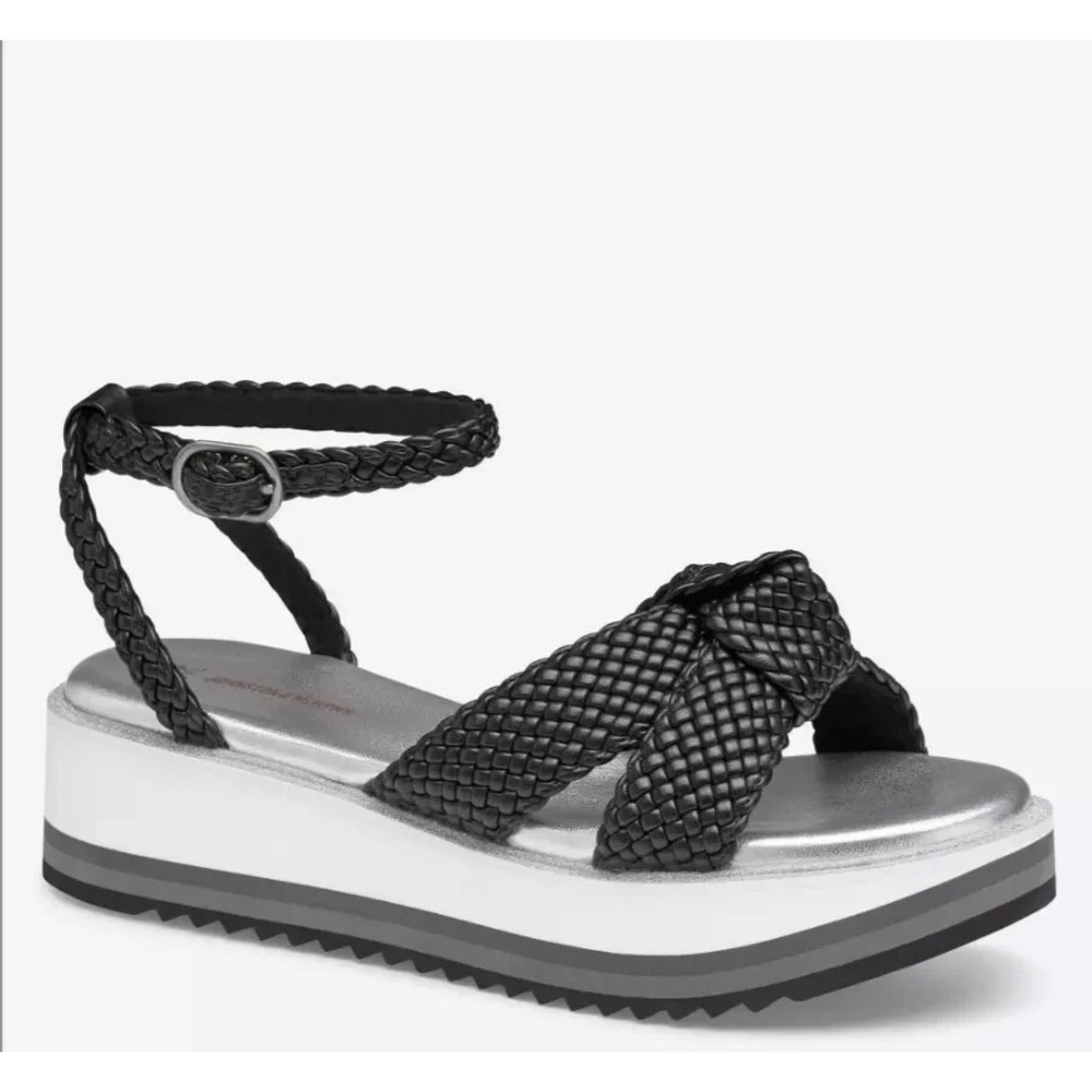 Johnston‎ & Murphy Womens Kora Woven Platform Sandals Black Silver Size 10M